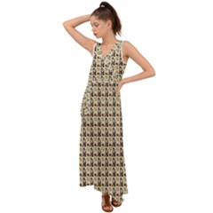 Chrix Pat Beige V-neck Chiffon Maxi Dress