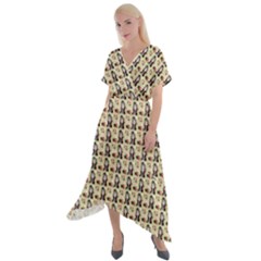 Chrix Pat Beige Cross Front Sharkbite Hem Maxi Dress