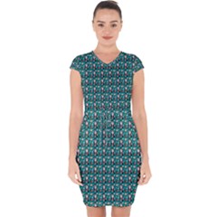 Chrix Pat Teal Capsleeve Drawstring Dress 