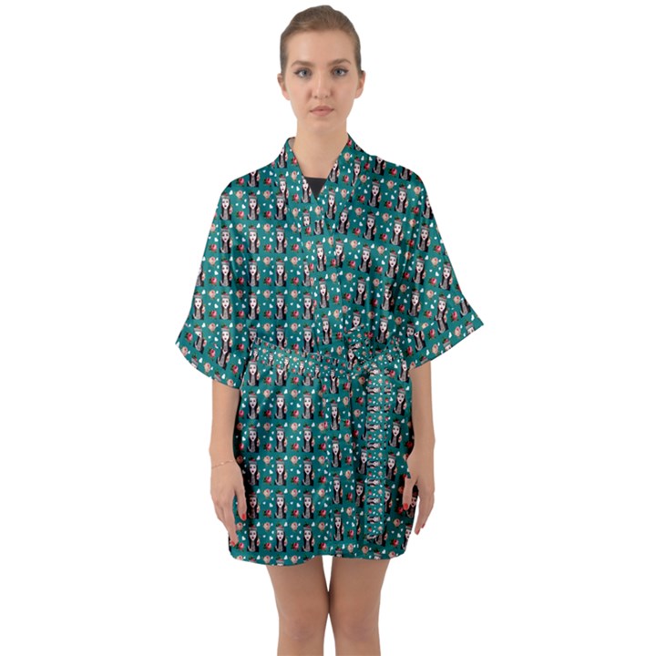 Chrix Pat Teal Half Sleeve Satin Kimono 