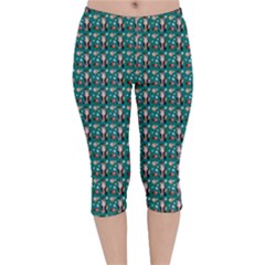 Chrix Pat Teal Velvet Capri Leggings  by snowwhitegirl