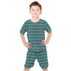 Chrix Pat Teal Kids  Tee And Shorts Set by snowwhitegirl