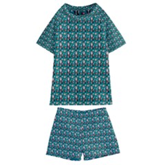 Chrix Pat Teal Kids  Swim Tee And Shorts Set by snowwhitegirl