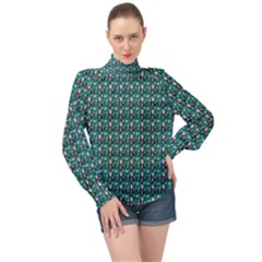 Chrix Pat Teal High Neck Long Sleeve Chiffon Top by snowwhitegirl