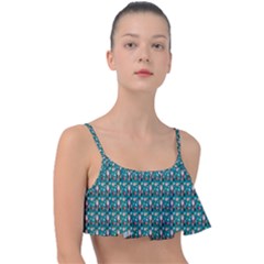 Chrix Pat Teal Frill Bikini Top