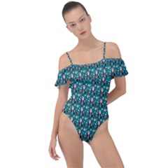 Chrix Pat Teal Frill Detail One Piece Swimsuit