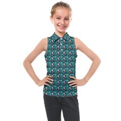 Chrix Pat Teal Kids  Sleeveless Polo Tee