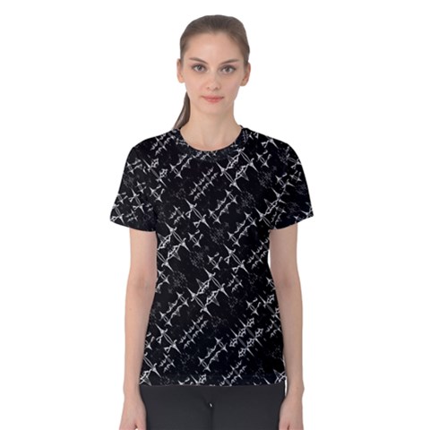 Black And White Ethnic Geometric Pattern Women s Cotton Tee by dflcprintsclothing