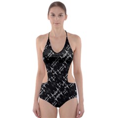 Black And White Ethnic Geometric Pattern Cut-out One Piece Swimsuit by dflcprintsclothing