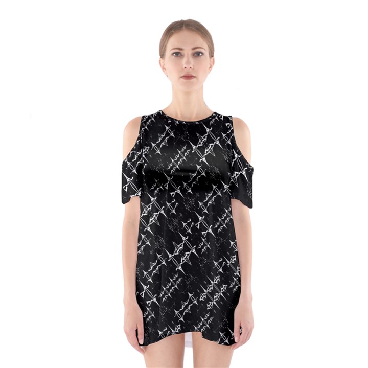 Black And White Ethnic Geometric Pattern Shoulder Cutout One Piece Dress