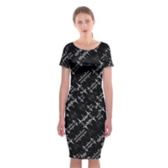 Black And White Ethnic Geometric Pattern Classic Short Sleeve Midi Dress