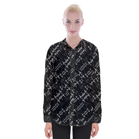 Black And White Ethnic Geometric Pattern Womens Long Sleeve Shirt by dflcprintsclothing