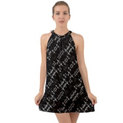 Black And White Ethnic Geometric Pattern Halter Tie Back Chiffon Dress