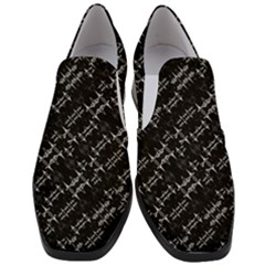 Black And White Ethnic Geometric Pattern Women Slip On Heel Loafers