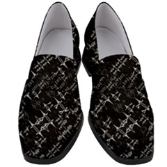 Black And White Ethnic Geometric Pattern Women s Chunky Heel Loafers by dflcprintsclothing