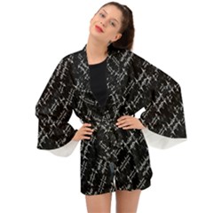 Black And White Ethnic Geometric Pattern Long Sleeve Kimono by dflcprintsclothing