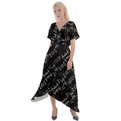 Black And White Ethnic Geometric Pattern Cross Front Sharkbite Hem Maxi Dress