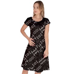 Black And White Ethnic Geometric Pattern Classic Short Sleeve Dress by dflcprintsclothing