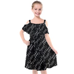 Black And White Ethnic Geometric Pattern Kids  Cut Out Shoulders Chiffon Dress by dflcprintsclothing