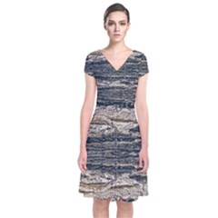 Surface Texture Print Short Sleeve Front Wrap Dress