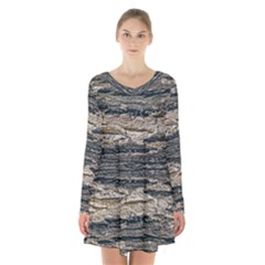 Surface Texture Print Long Sleeve Velvet V-neck Dress by dflcprintsclothing