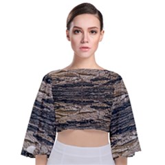 Surface Texture Print Tie Back Butterfly Sleeve Chiffon Top