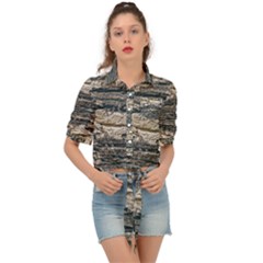 Surface Texture Print Tie Front Shirt 