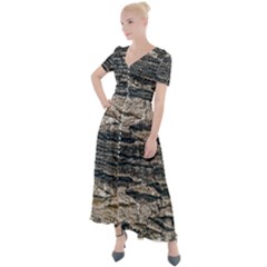 Surface Texture Print Button Up Short Sleeve Maxi Dress