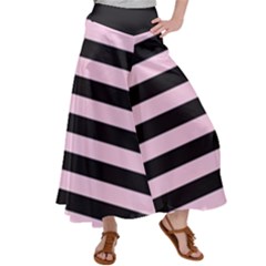 Black And Light Pastel Pink Large Stripes Goth Mime French Style Satin Palazzo Pants by genx