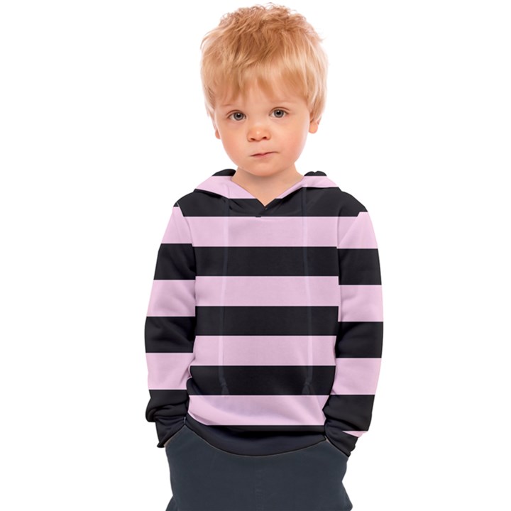 Black and Light Pastel Pink Large Stripes Goth Mime french style Kids  Overhead Hoodie