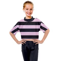 Black And Light Pastel Pink Large Stripes Goth Mime French Style Kids Mock Neck Tee