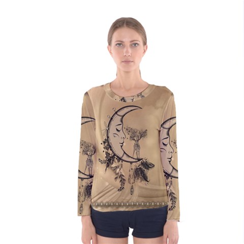 Deer On A Mooon Women s Long Sleeve Tee by FantasyWorld7