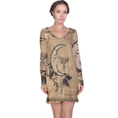 Deer On A Mooon Long Sleeve Nightdress by FantasyWorld7