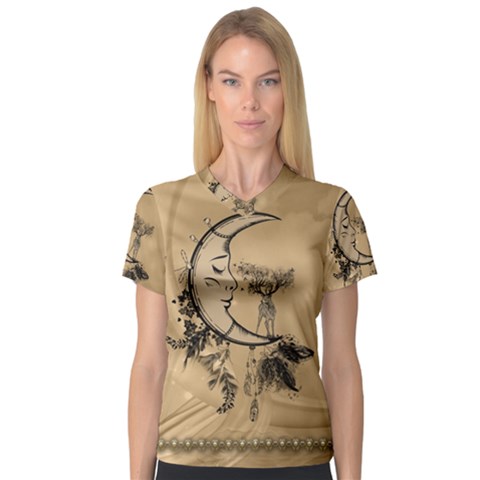 Deer On A Mooon V-neck Sport Mesh Tee by FantasyWorld7