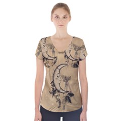 Deer On A Mooon Short Sleeve Front Detail Top by FantasyWorld7