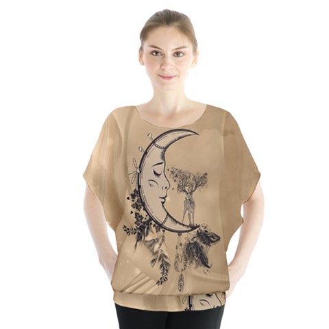 Deer On A Mooon Batwing Chiffon Blouse by FantasyWorld7