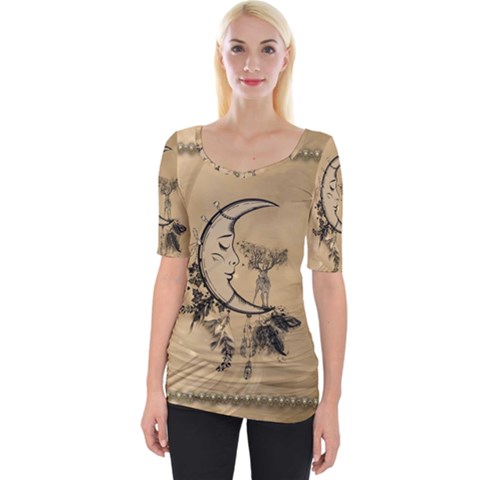 Deer On A Mooon Wide Neckline Tee by FantasyWorld7