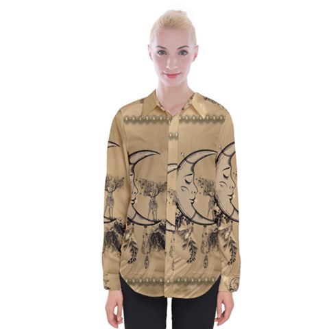 Deer On A Mooon Womens Long Sleeve Shirt by FantasyWorld7