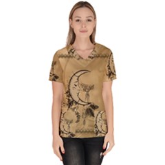 Deer On A Mooon Women s V-neck Scrub Top by FantasyWorld7