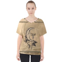 Deer On A Mooon V-neck Dolman Drape Top by FantasyWorld7