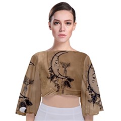 Deer On A Mooon Tie Back Butterfly Sleeve Chiffon Top by FantasyWorld7