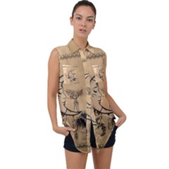 Deer On A Mooon Sleeveless Chiffon Button Shirt