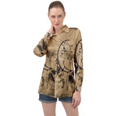 Deer On A Mooon Long Sleeve Satin Shirt