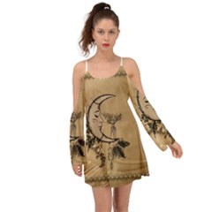 Deer On A Mooon Kimono Sleeves Boho Dress