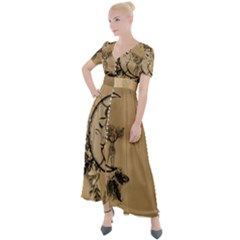 Deer On A Mooon Button Up Short Sleeve Maxi Dress