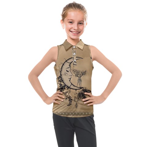 Deer On A Mooon Kids  Sleeveless Polo Tee by FantasyWorld7