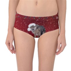 I m Ready For Christmas, Funny Wolf Mid-waist Bikini Bottoms by FantasyWorld7