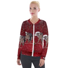 I m Ready For Christmas, Funny Wolf Velour Zip Up Jacket by FantasyWorld7