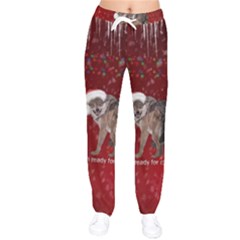 I m Ready For Christmas, Funny Wolf Women Velvet Drawstring Pants by FantasyWorld7