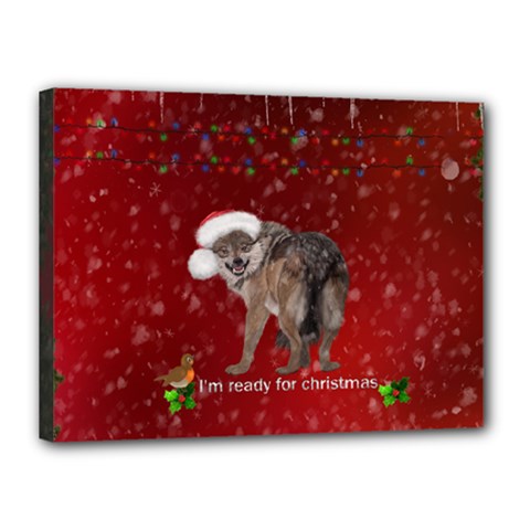 I m Ready For Christmas, Funny Wolf Canvas 16  X 12  (stretched) by FantasyWorld7